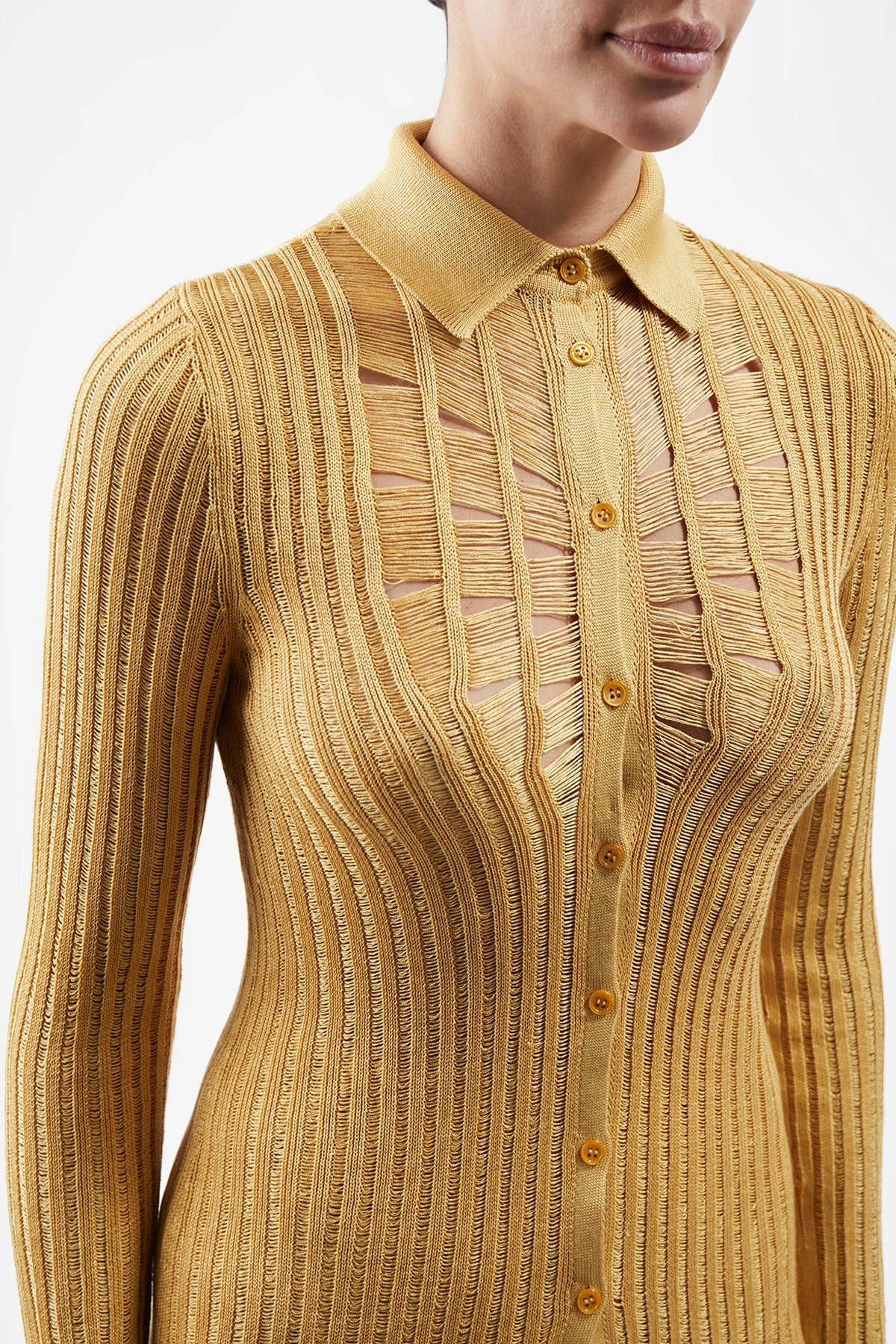 Aera Knit Shirt in Gold Shappe Silk