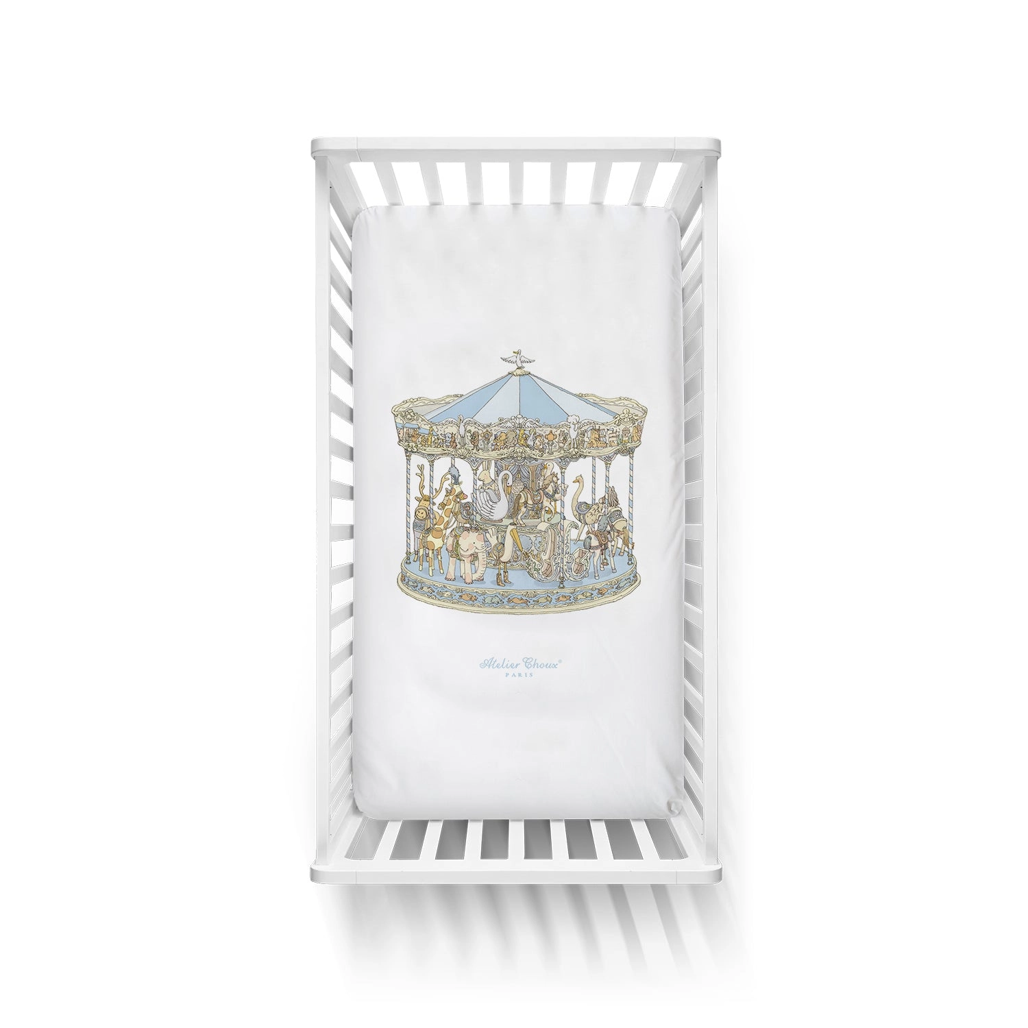 Atelier Choux Satin Fitted Sheet Carousel Blue