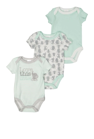 Baby Boys 0-9M Elephant Print Graphic Bodysuits 3 Pack