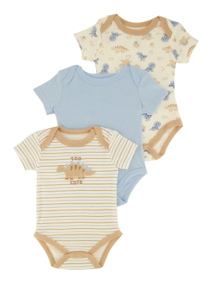 Baby Boys 0-9M Too Cute Dino Graphic Bodysuits 3 Pack