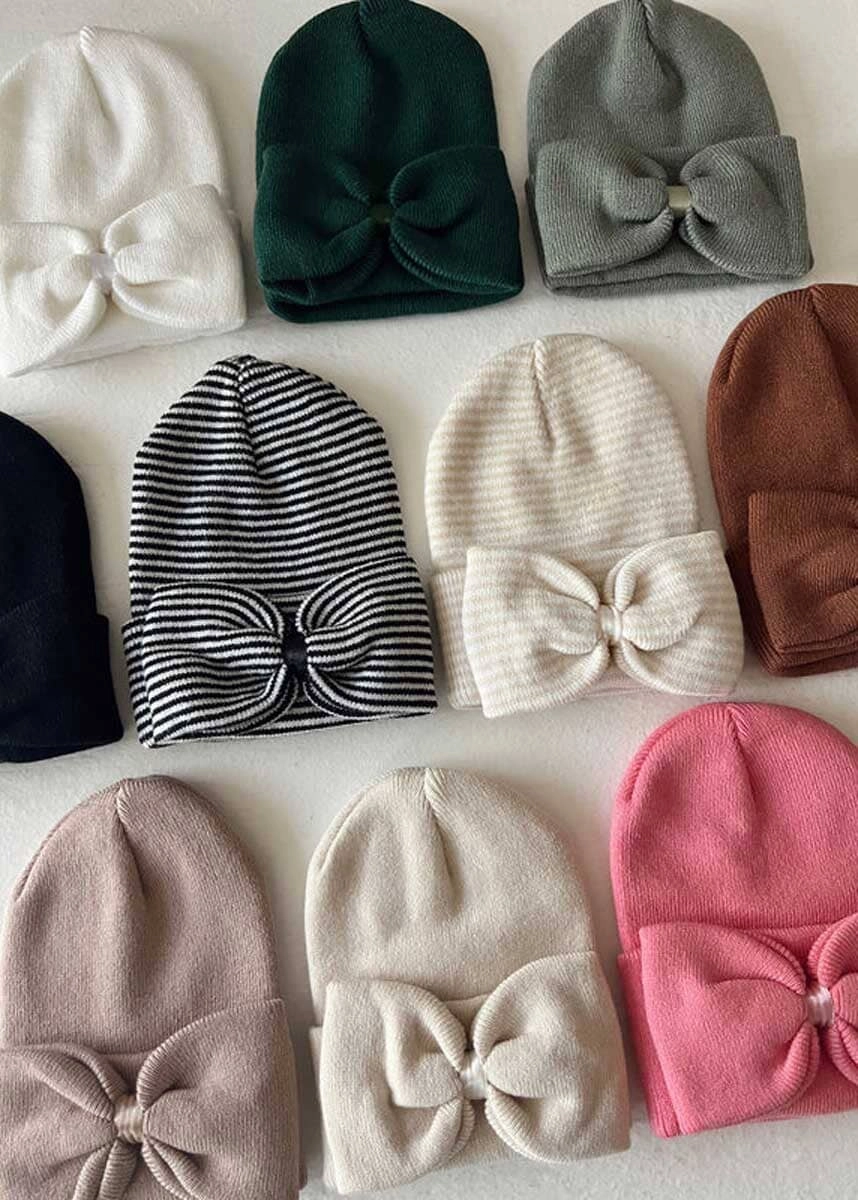 Baby's First Hat - Sand/White Stripe Bow