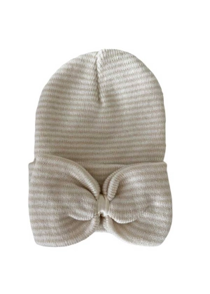 Baby's First Hat - Sand/White Stripe Bow