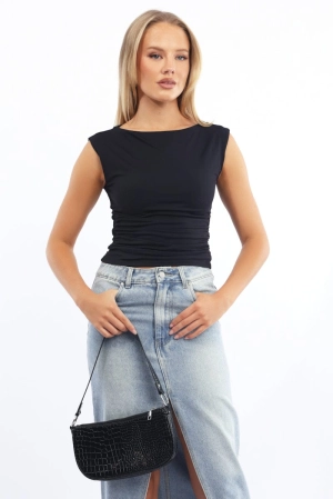 Black Supersoft Top Side Ruched Sleeveless