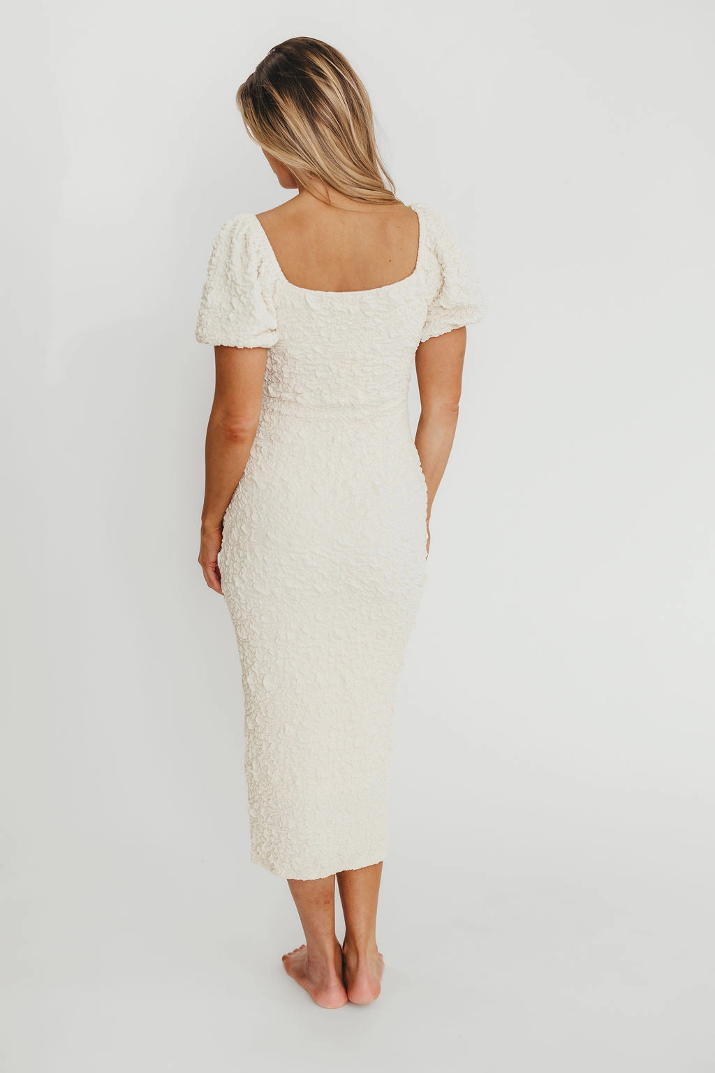 Blakeley Textured Midi Dress in Ivory- Bump Friendly & Inclusive Sizing (S-3XL)