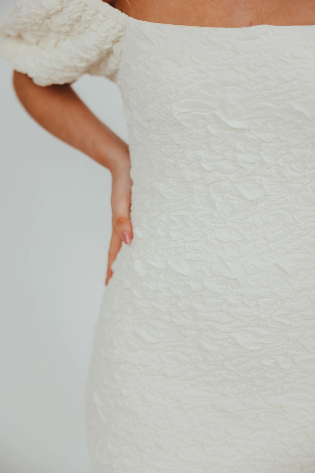 Blakeley Textured Midi Dress in Ivory- Bump Friendly & Inclusive Sizing (S-3XL)