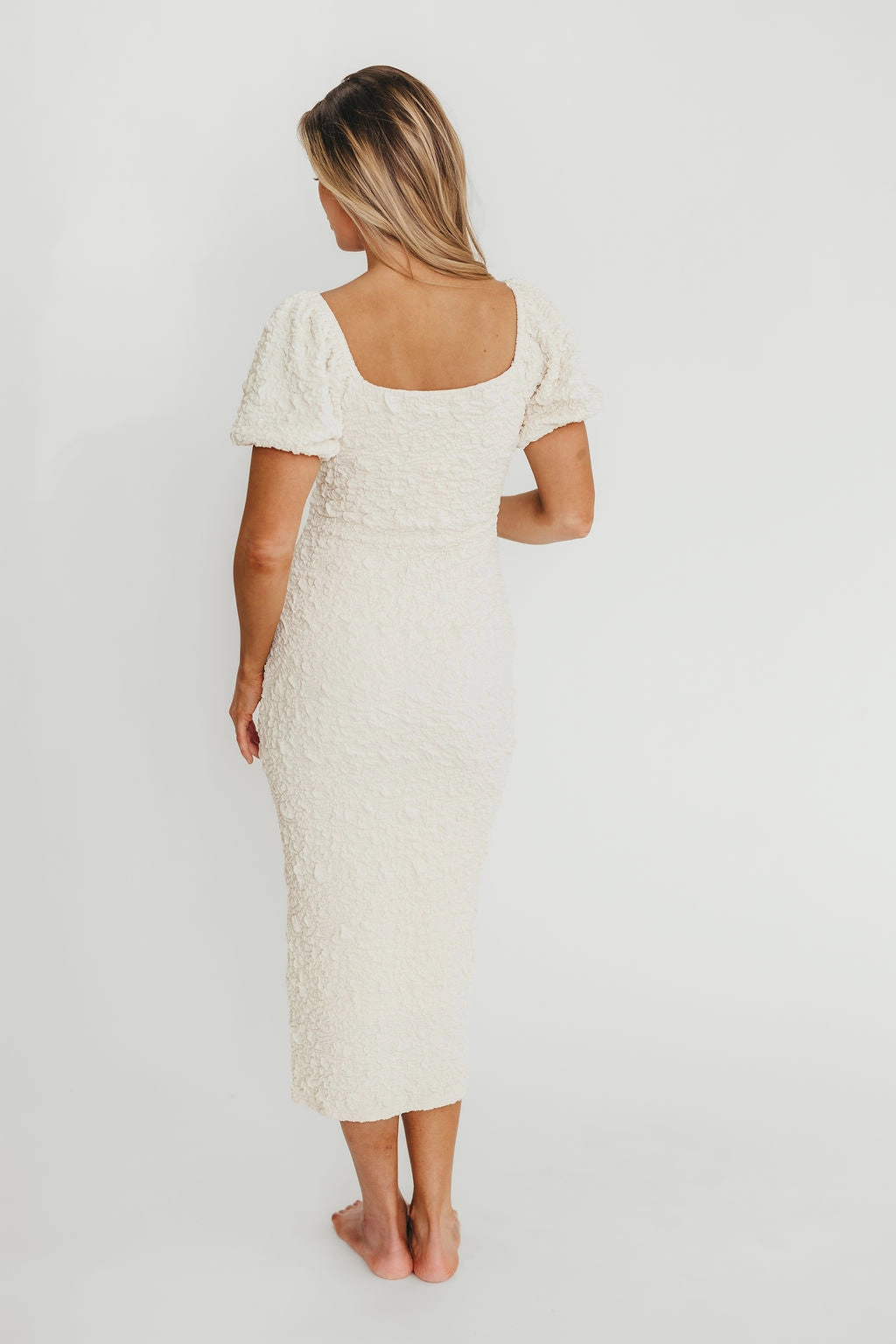 Blakeley Textured Midi Dress in Ivory- Bump Friendly & Inclusive Sizing (S-3XL)
