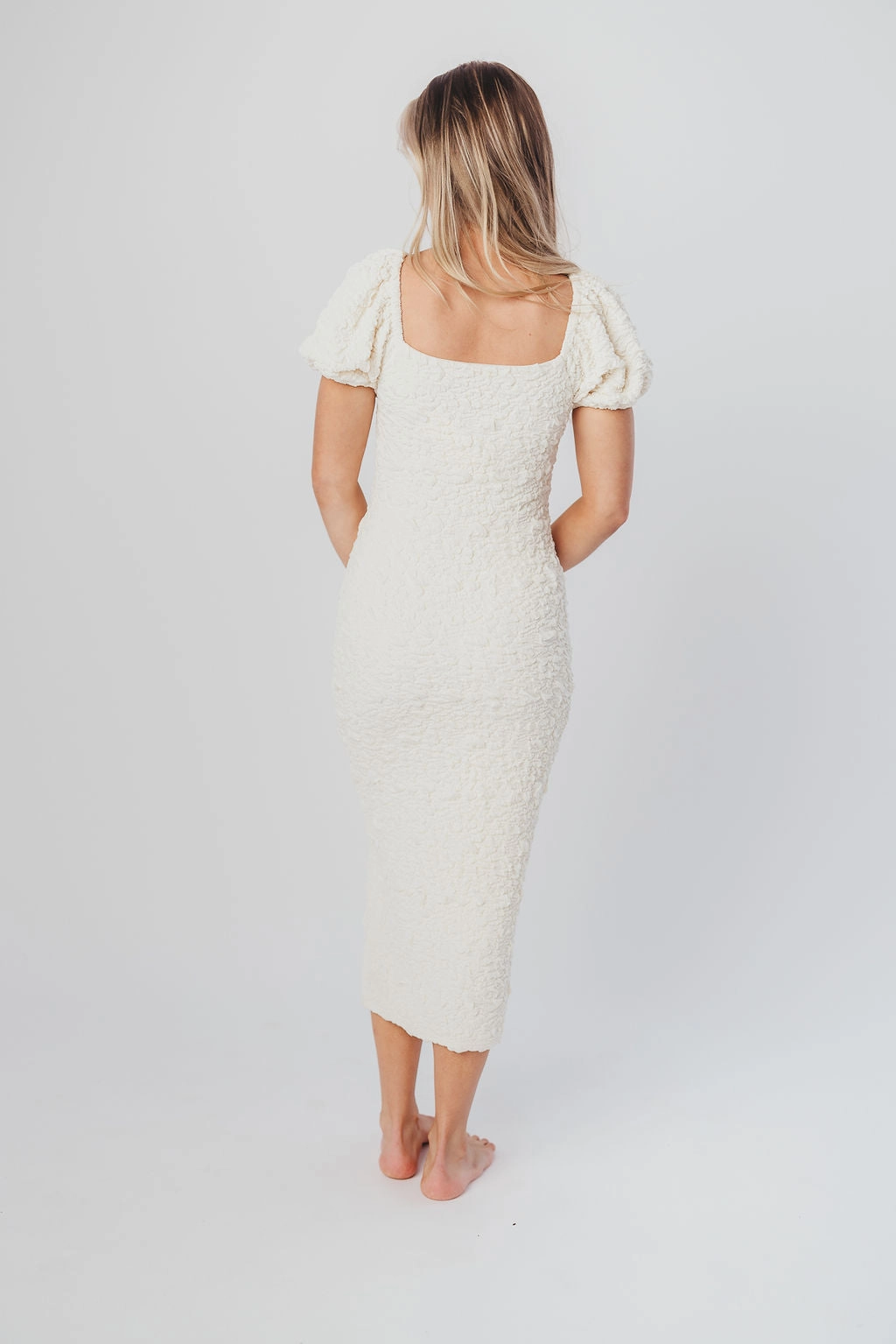 Blakeley Textured Midi Dress in Ivory- Bump Friendly & Inclusive Sizing (S-3XL)
