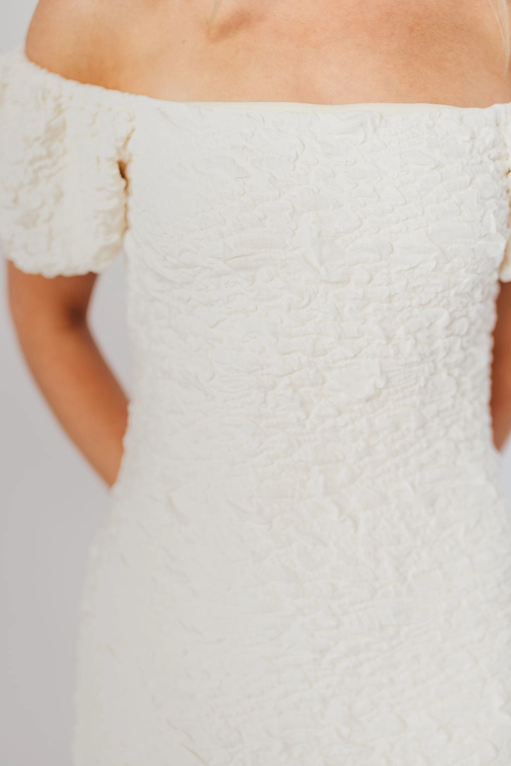 Blakeley Textured Midi Dress in Ivory- Bump Friendly & Inclusive Sizing (S-3XL)