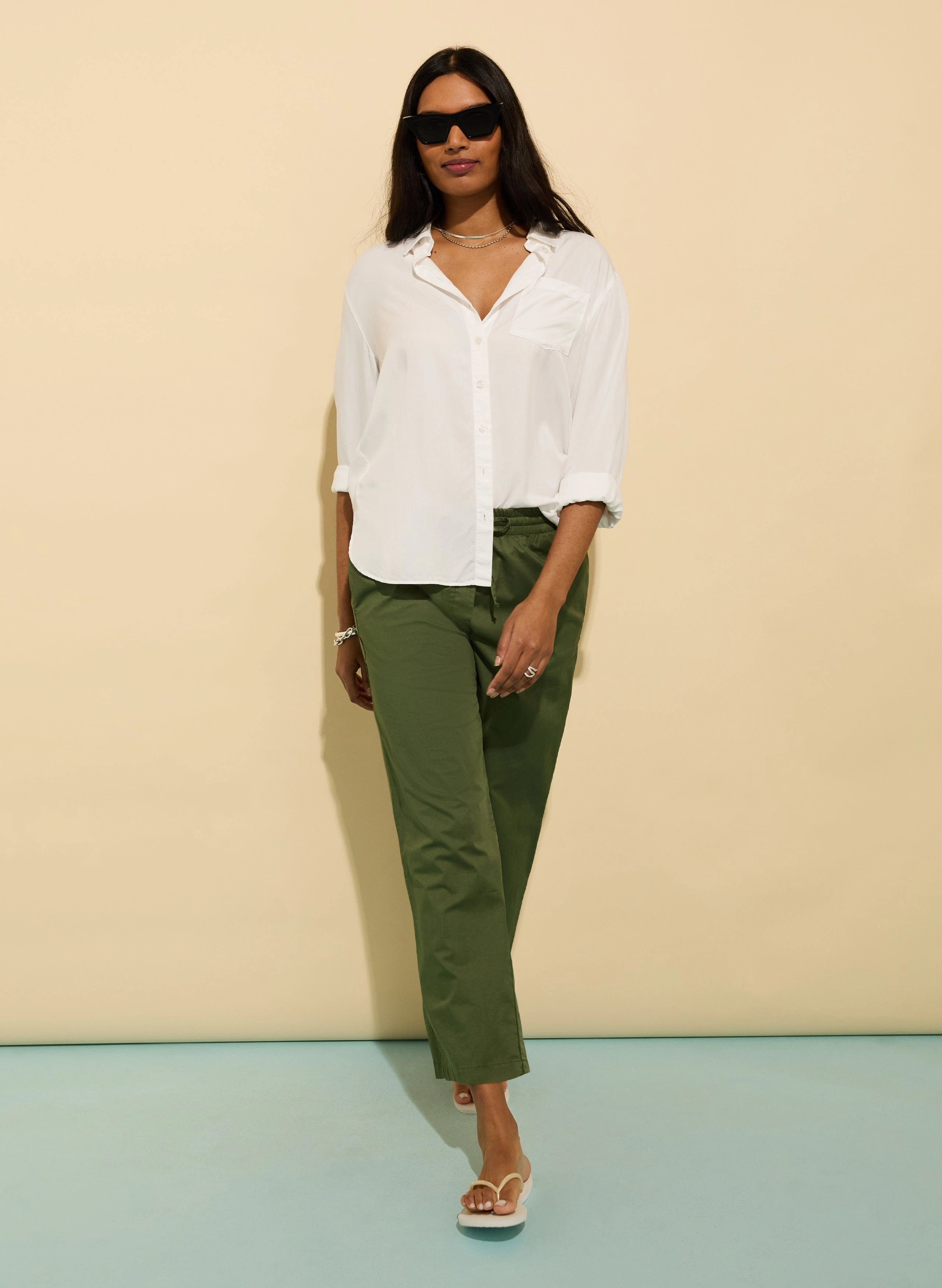 Breanna Organic Cotton Straight Crop Trousers | Light Khaki