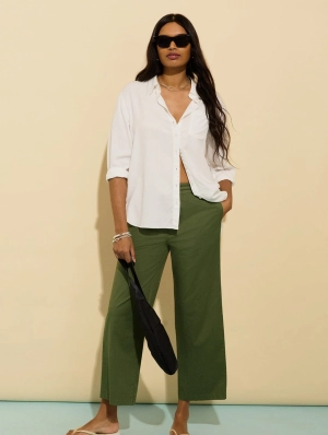 Breanna Organic Cotton Straight Crop Trousers | Light Khaki