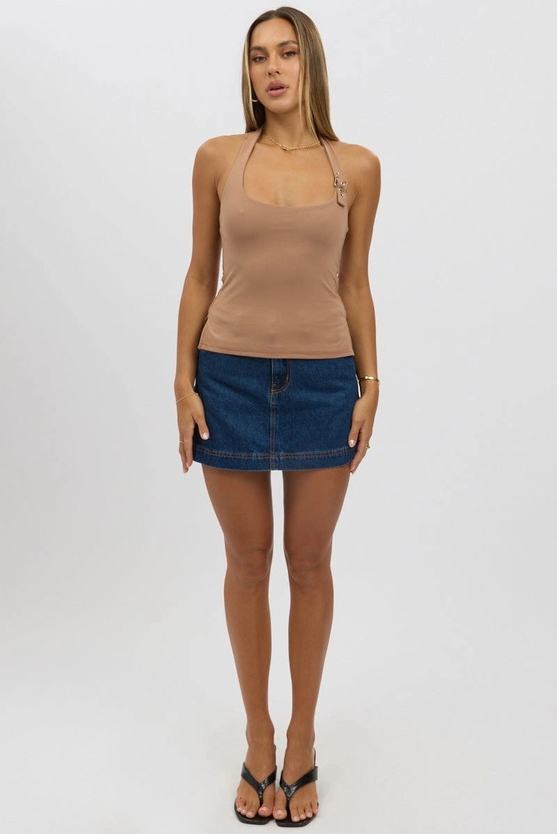 Brown Halter Neck Top Belted