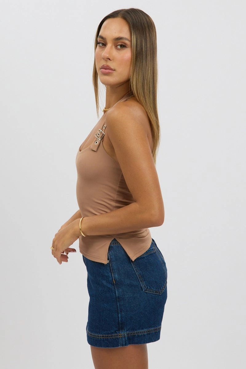 Brown Halter Neck Top Belted
