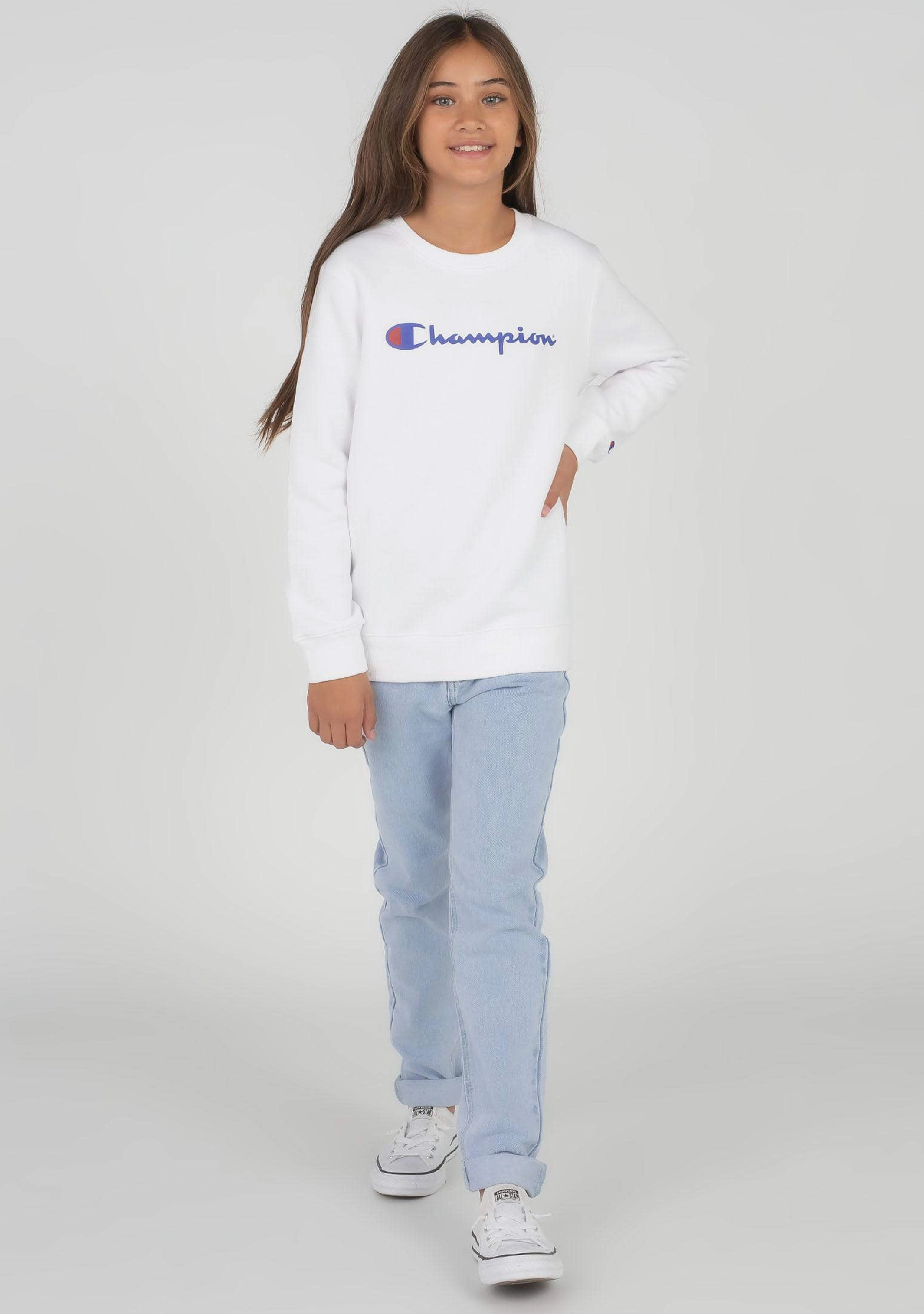 Champion Junior Script Logo Crew White