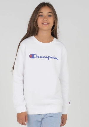 Champion Junior Script Logo Crew White