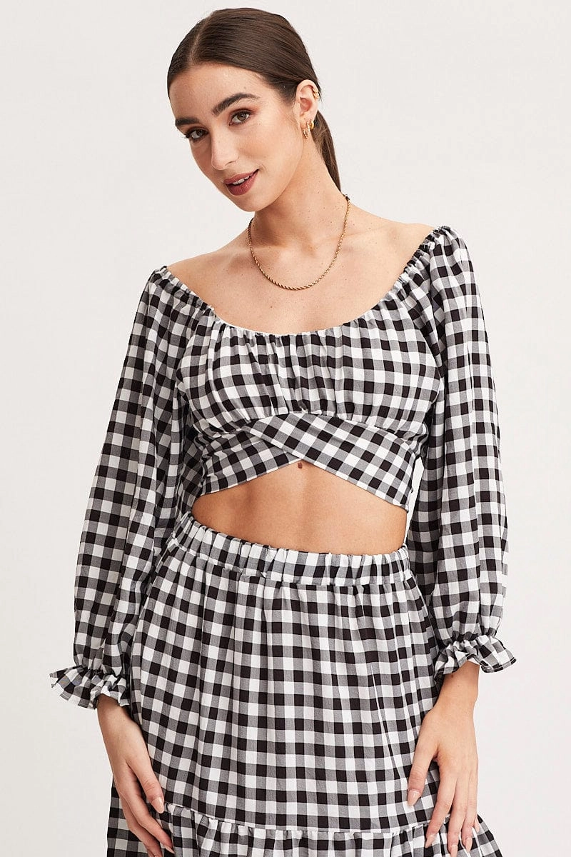Check Crop Top Long Sleeve