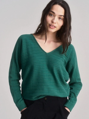 Clover Women's Pointelle Knit Organic Cotton Jumper | Dark Green