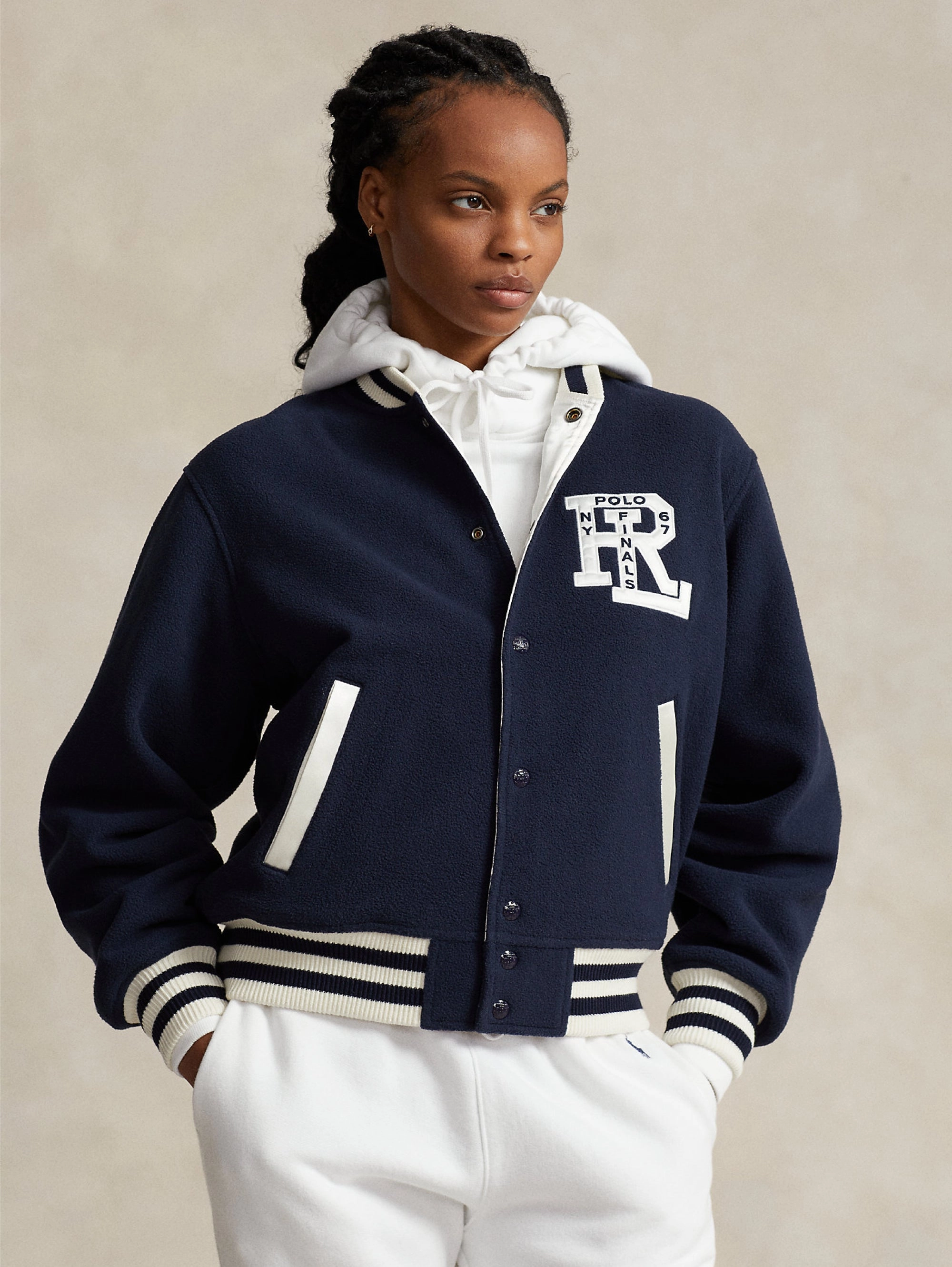 College Style Reversible Bomber Jacket Blue/White