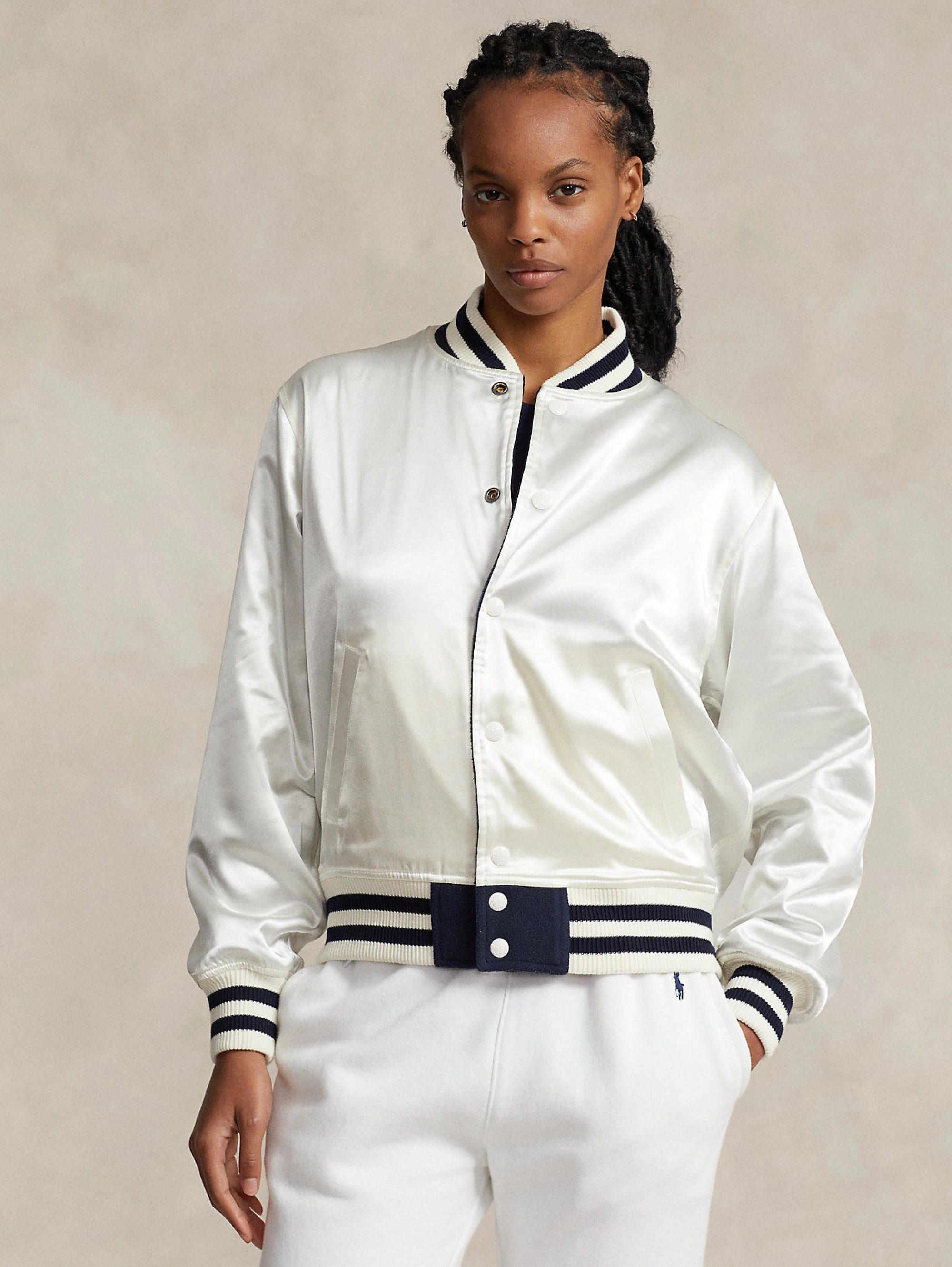 College Style Reversible Bomber Jacket Blue/White