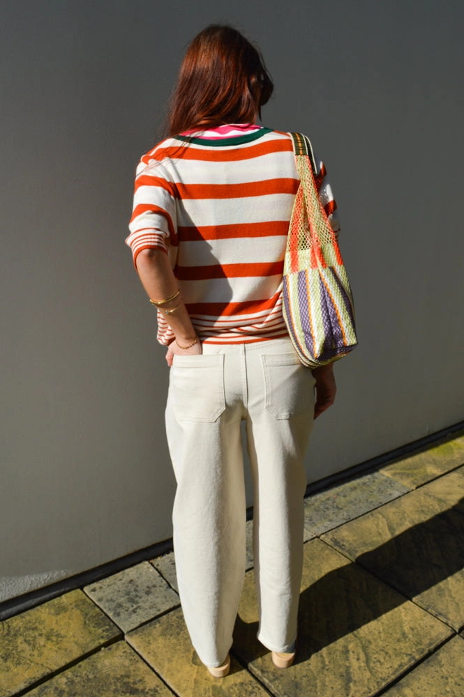 Compania Fantastica Orange and Green Striped Top