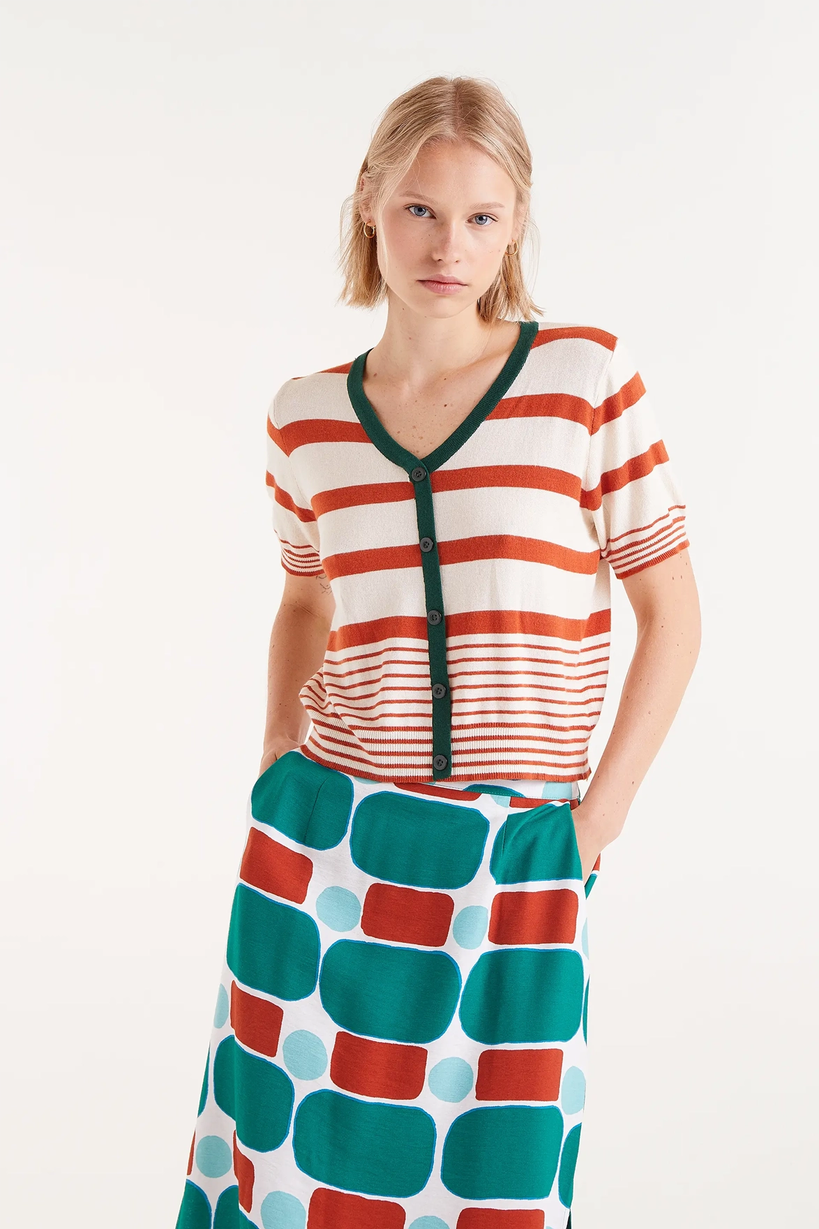 Compania Fantastica Orange and Green Striped Top