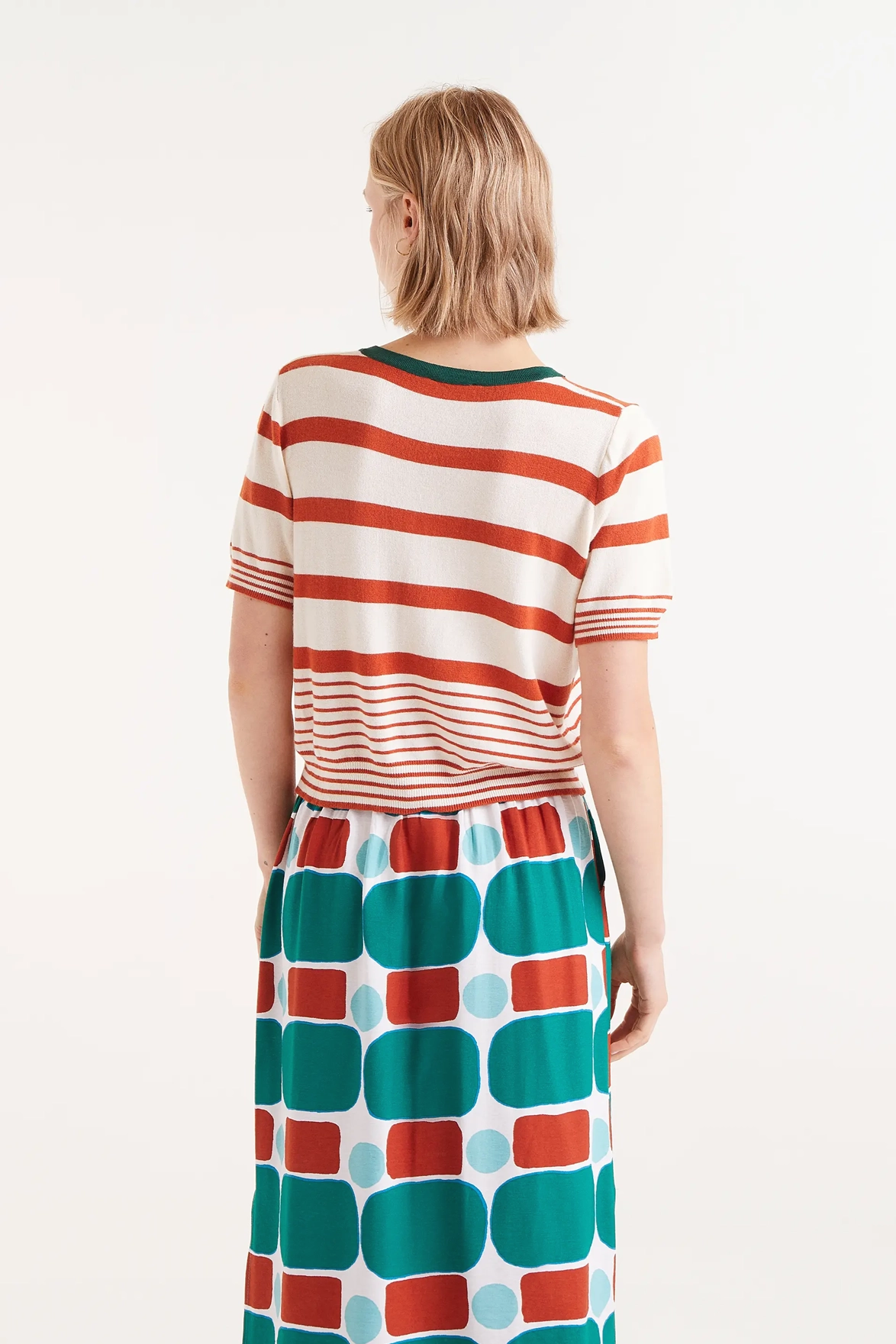 Compania Fantastica Orange and Green Striped Top