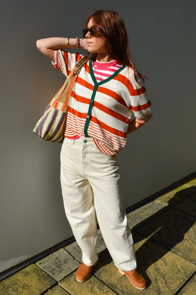 Compania Fantastica Orange and Green Striped Top