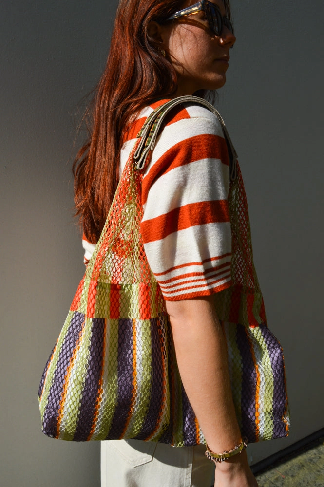 Compania Fantastica Orange and Green Striped Top