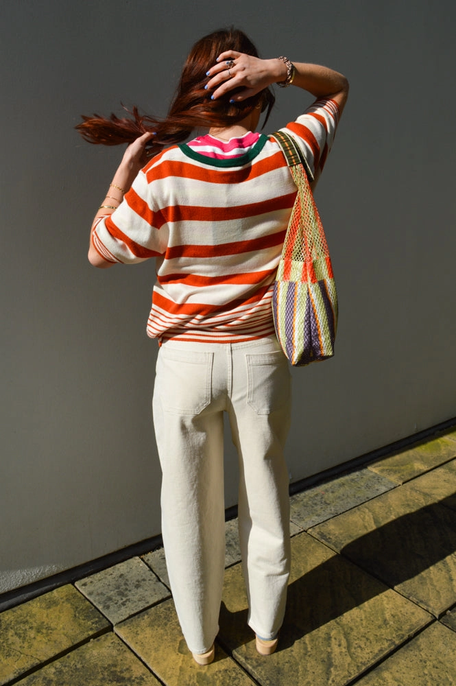 Compania Fantastica Orange and Green Striped Top