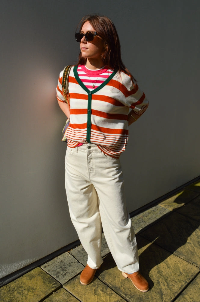 Compania Fantastica Orange and Green Striped Top