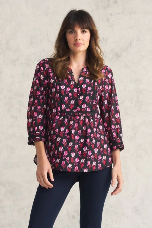 Cotton Silk Blouse - Tulips Print