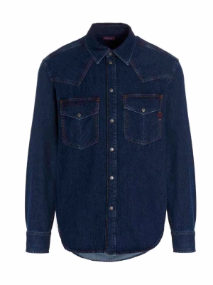 Diesel Logo Embroidered Buttoned Denim Shirt