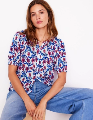 Isla Jersey Shirt-Ivory. Floral
