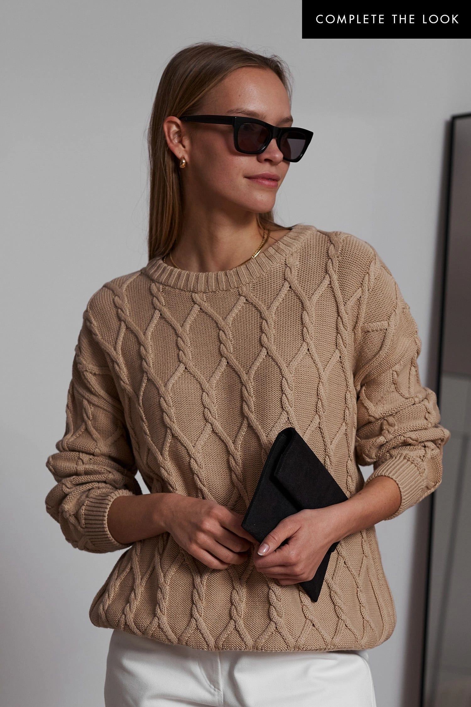 Knitted Organic Cotton Cable Knit Jumper | Sand