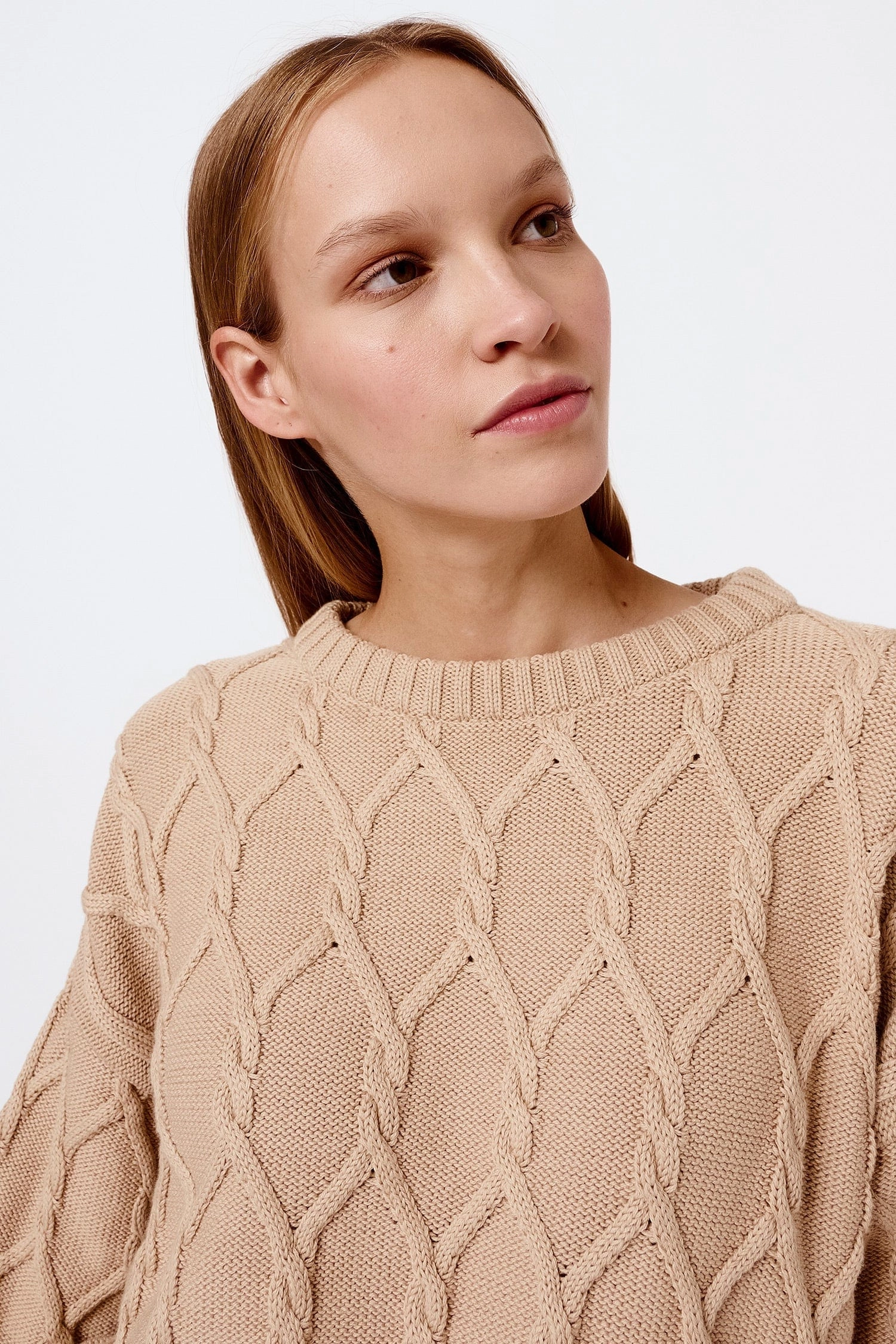 Knitted Organic Cotton Cable Knit Jumper | Sand