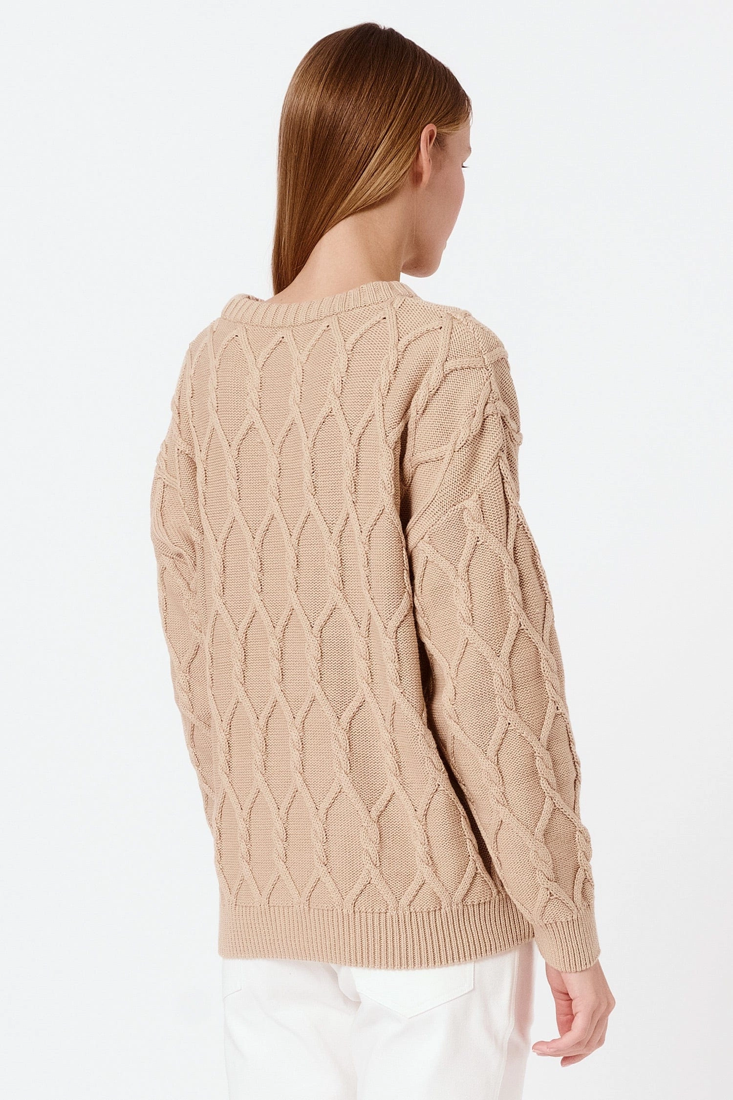 Knitted Organic Cotton Cable Knit Jumper | Sand