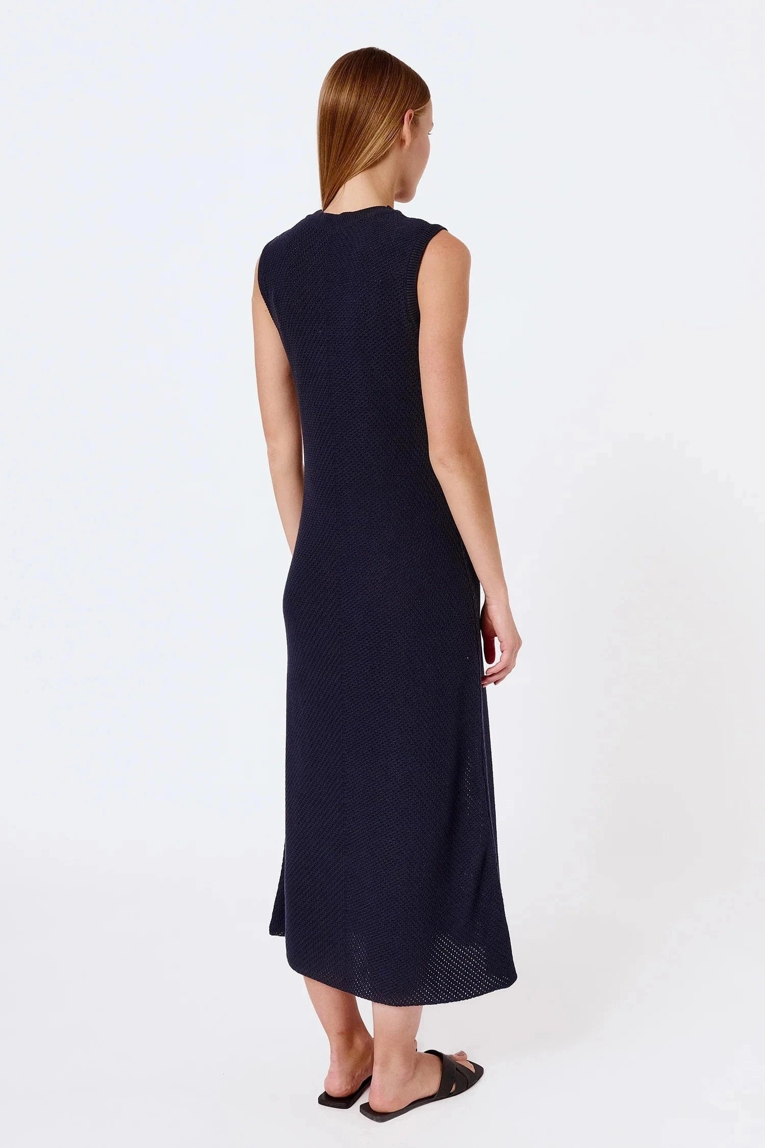 Knitted Organic Cotton Pinpoint Dress | Navy Blue