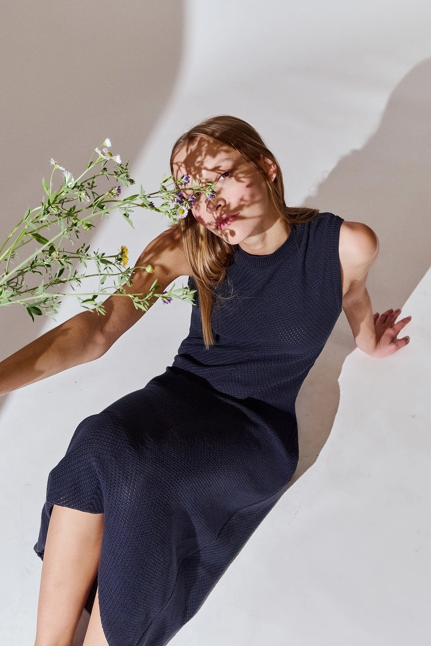 Knitted Organic Cotton Pinpoint Dress | Navy Blue