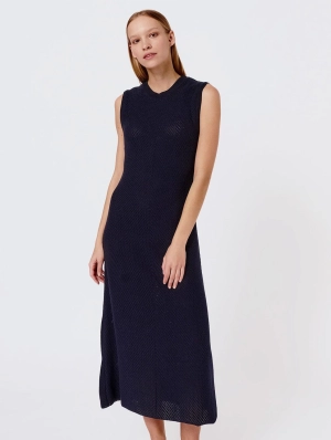 Knitted Organic Cotton Pinpoint Dress | Navy Blue
