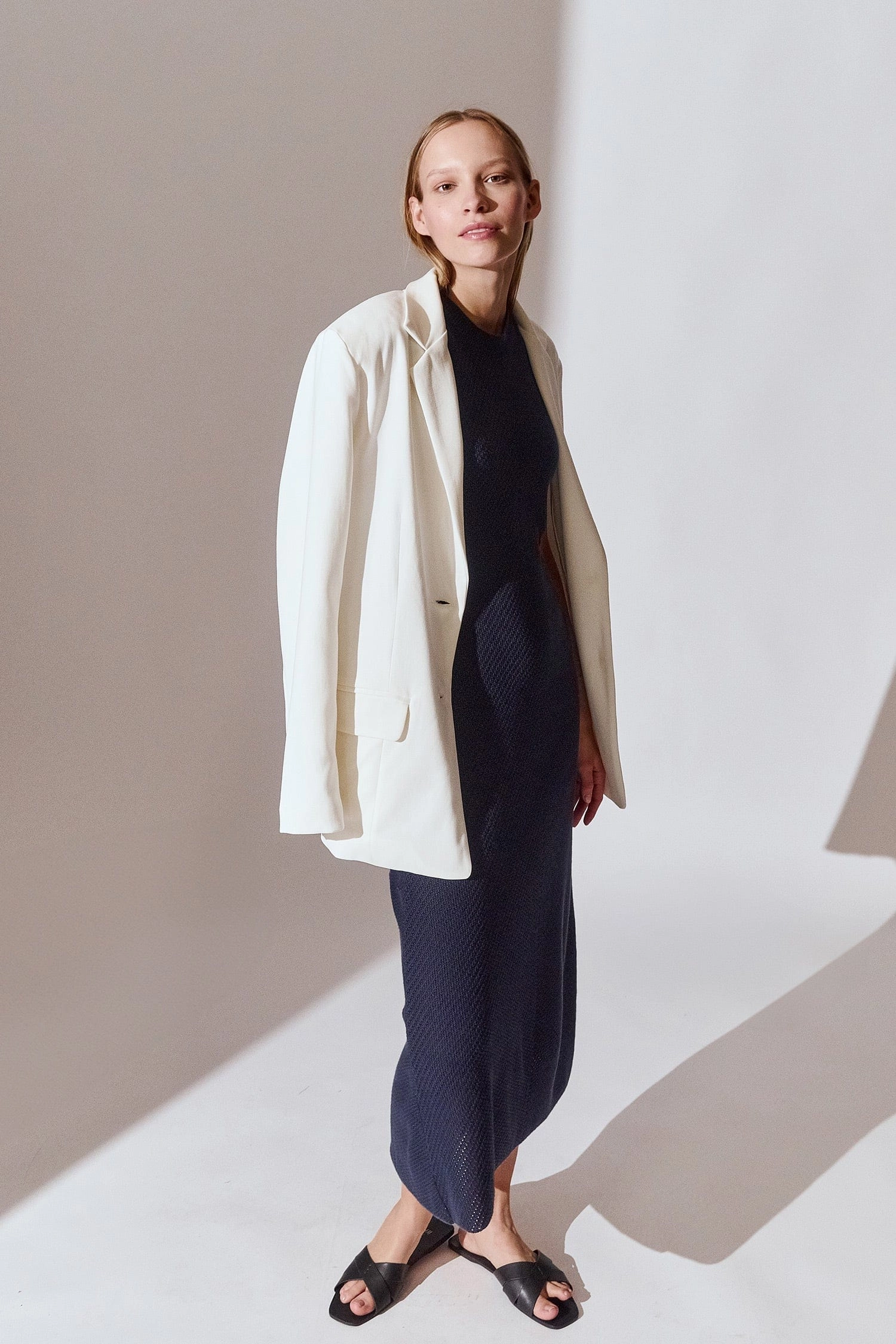 Knitted Organic Cotton Pinpoint Dress | Navy Blue