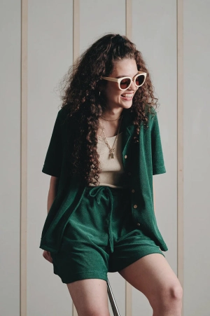 Komodo Leah Jungle Green Towelling Shorts