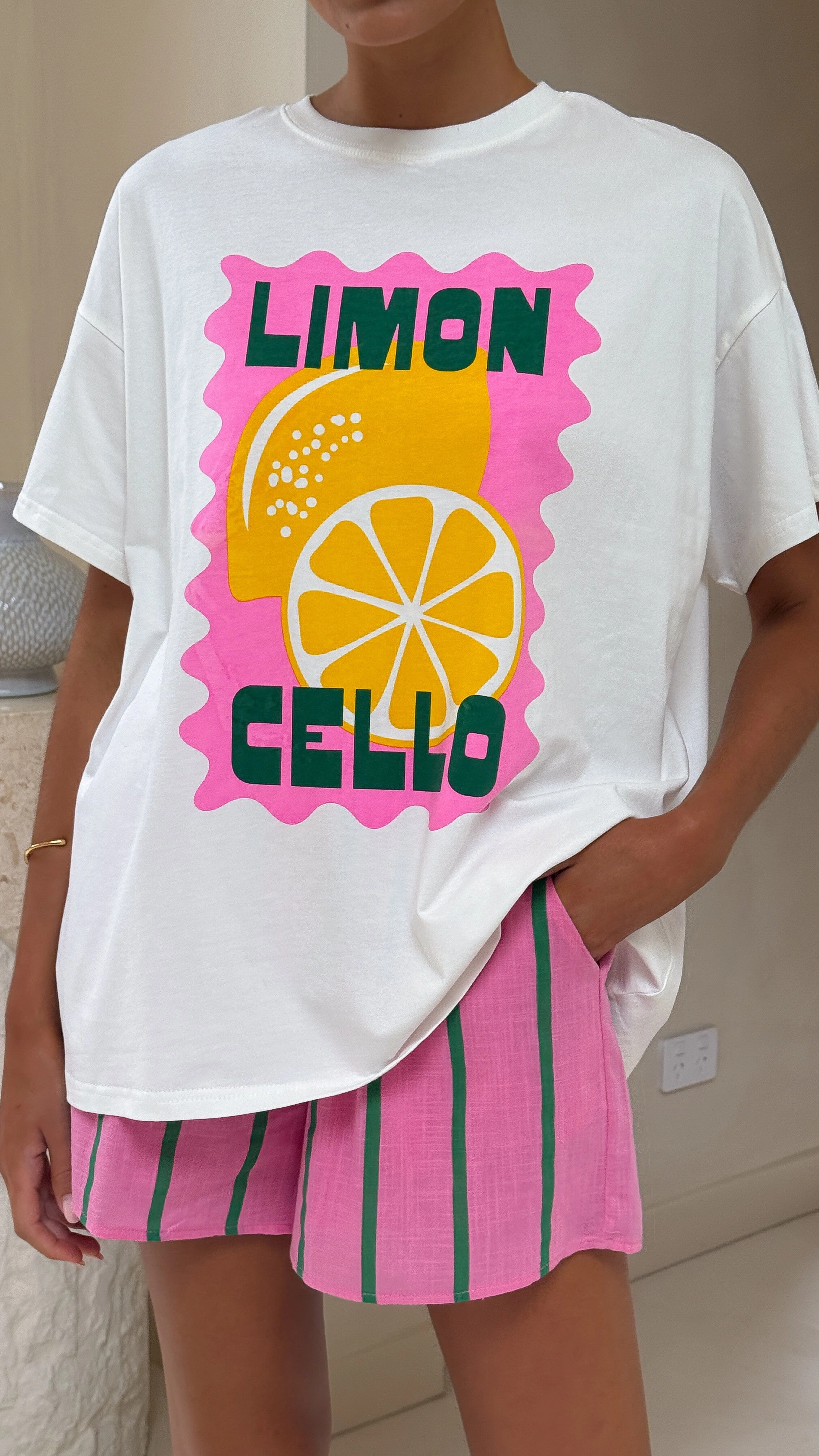 Limoncello Top and Shorts Set - White/Pink