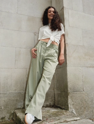 Lola Women's Organic Cotton Trousers | Green Stripe