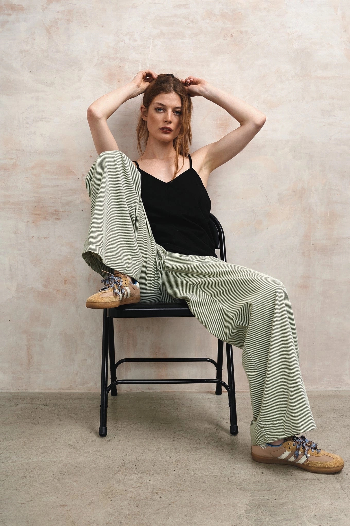Lola Women's Organic Cotton Trousers | Green Stripe