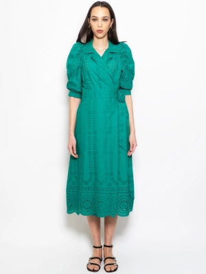 Midi Wrap Dress with Green Embroideries