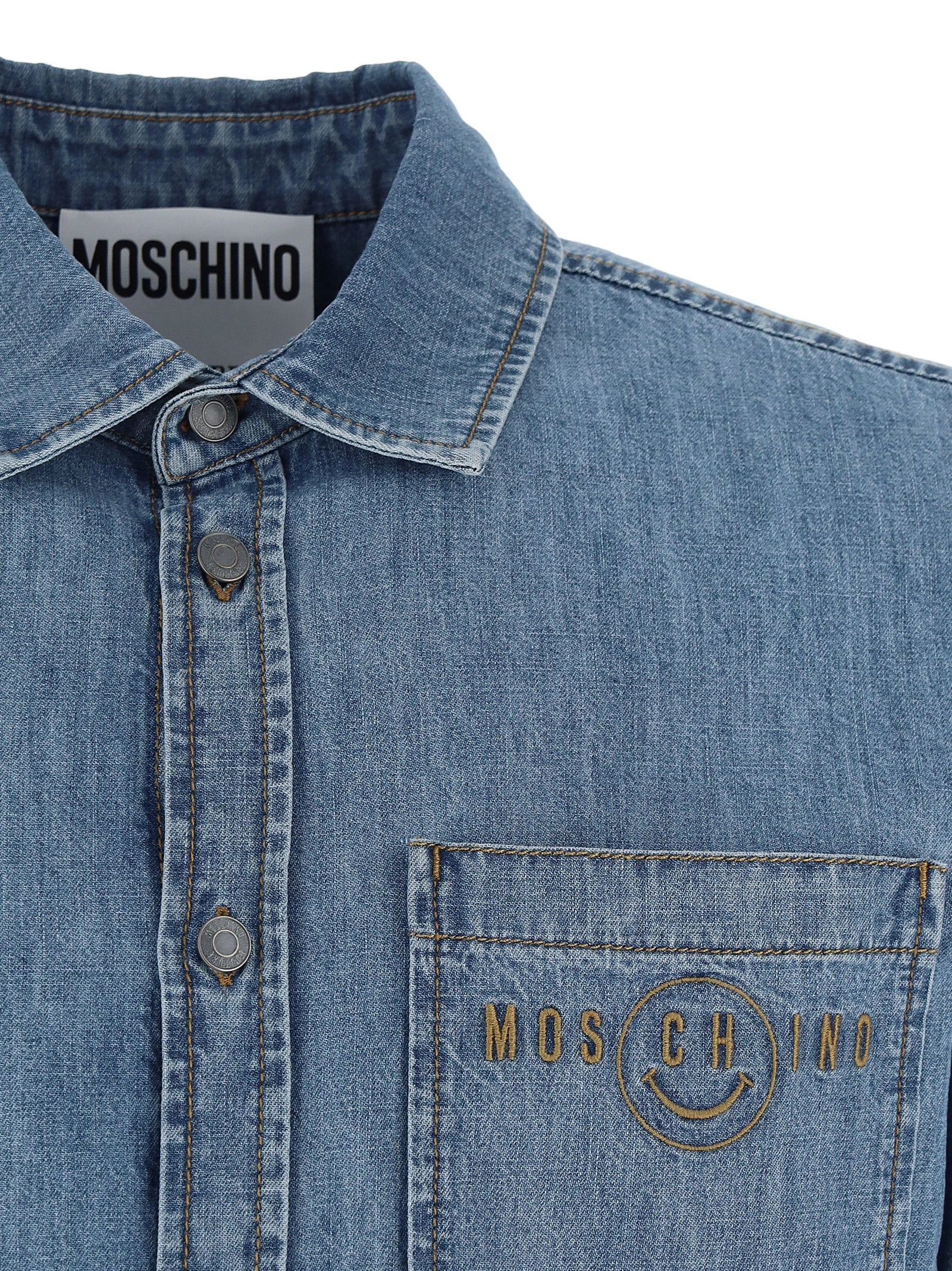 Moschino Smiley Logo Embroidered Denim Shirt