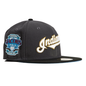 New Era 59Fifty Cleveland Guardians 10th Anniversary Stadium Patch Script Hat - Graphite. Black