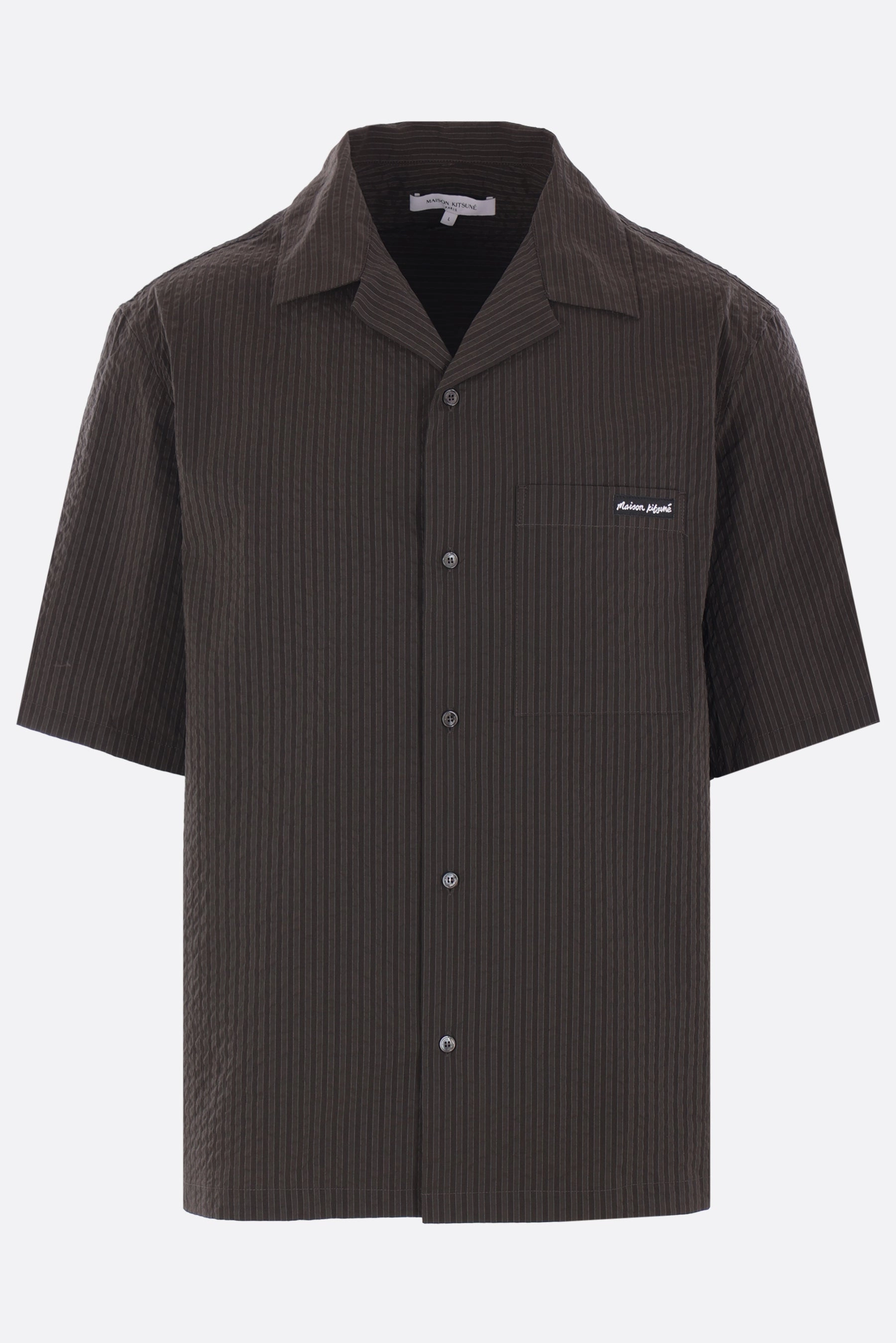 short-sleeve shirt in striped seersucker