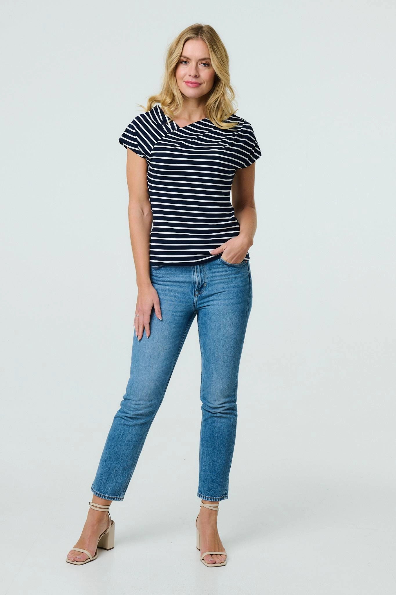 Striped Asymmetric Short Sleeve Top