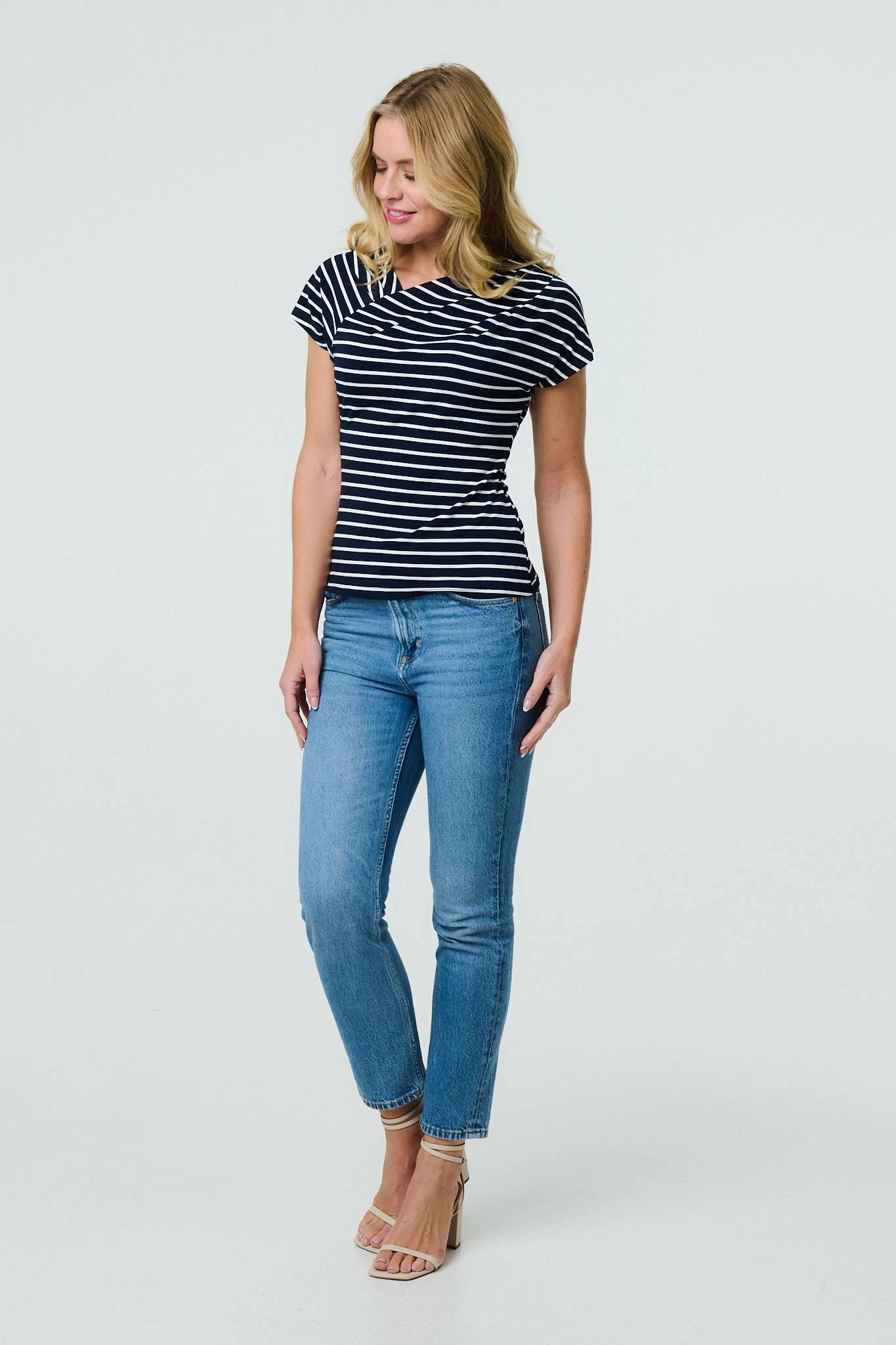 Striped Asymmetric Short Sleeve Top