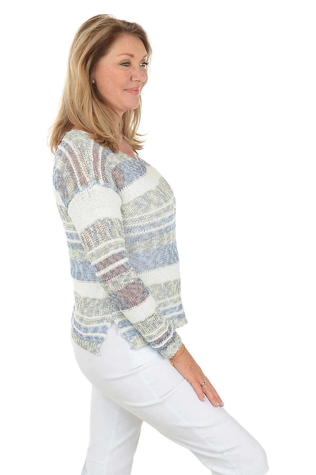 Striped Crochet Long Sleeve Sweater